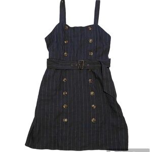 Forever 21 Linen Blend Pinstripe Jumper with Pockets L